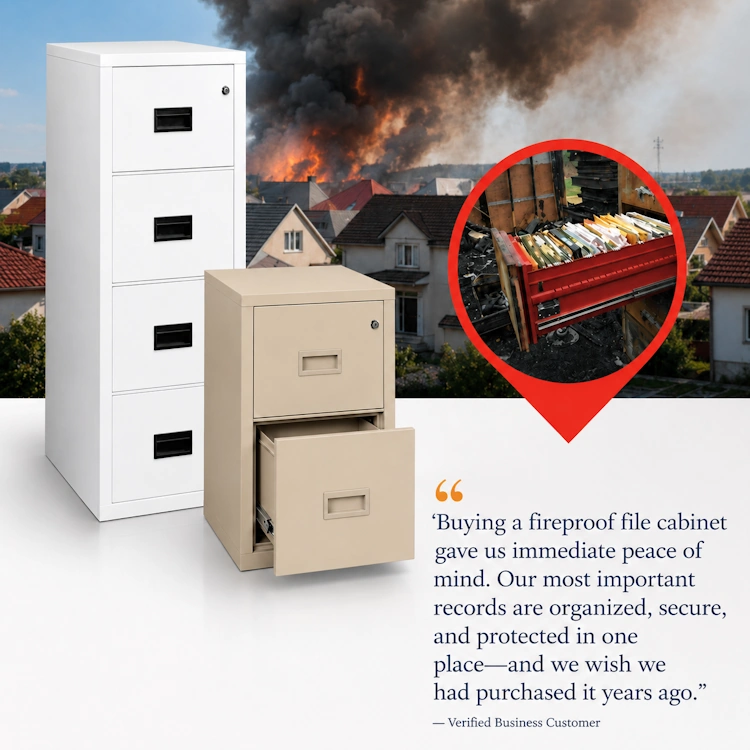 Fireproof file cabinets protecting important business records from fire damage